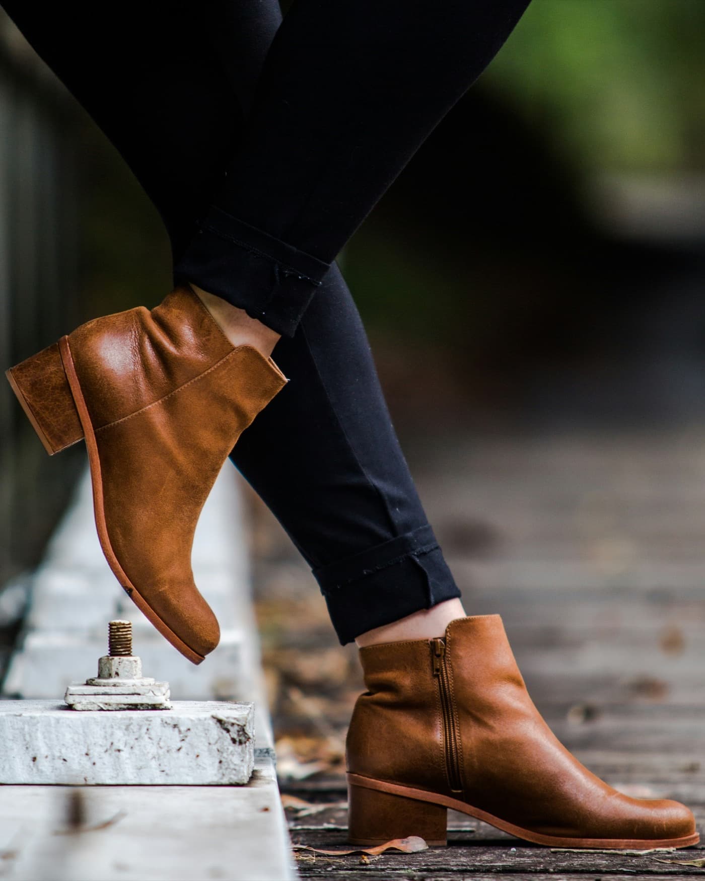 Bottines à talon en cuir camel