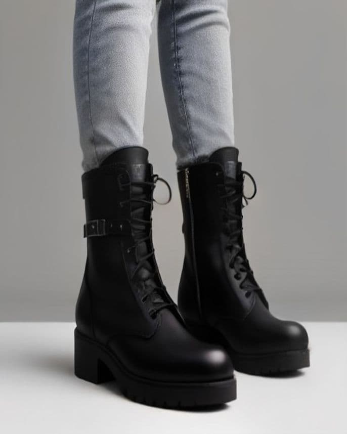 Bottines à lacets en cuir noir