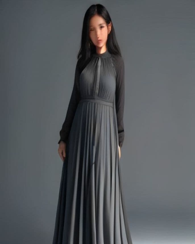 Robe longue en mousseline plissée