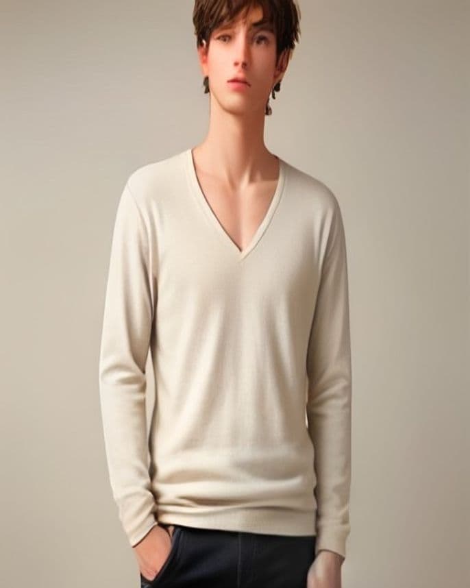 Pull col V en coton et lin