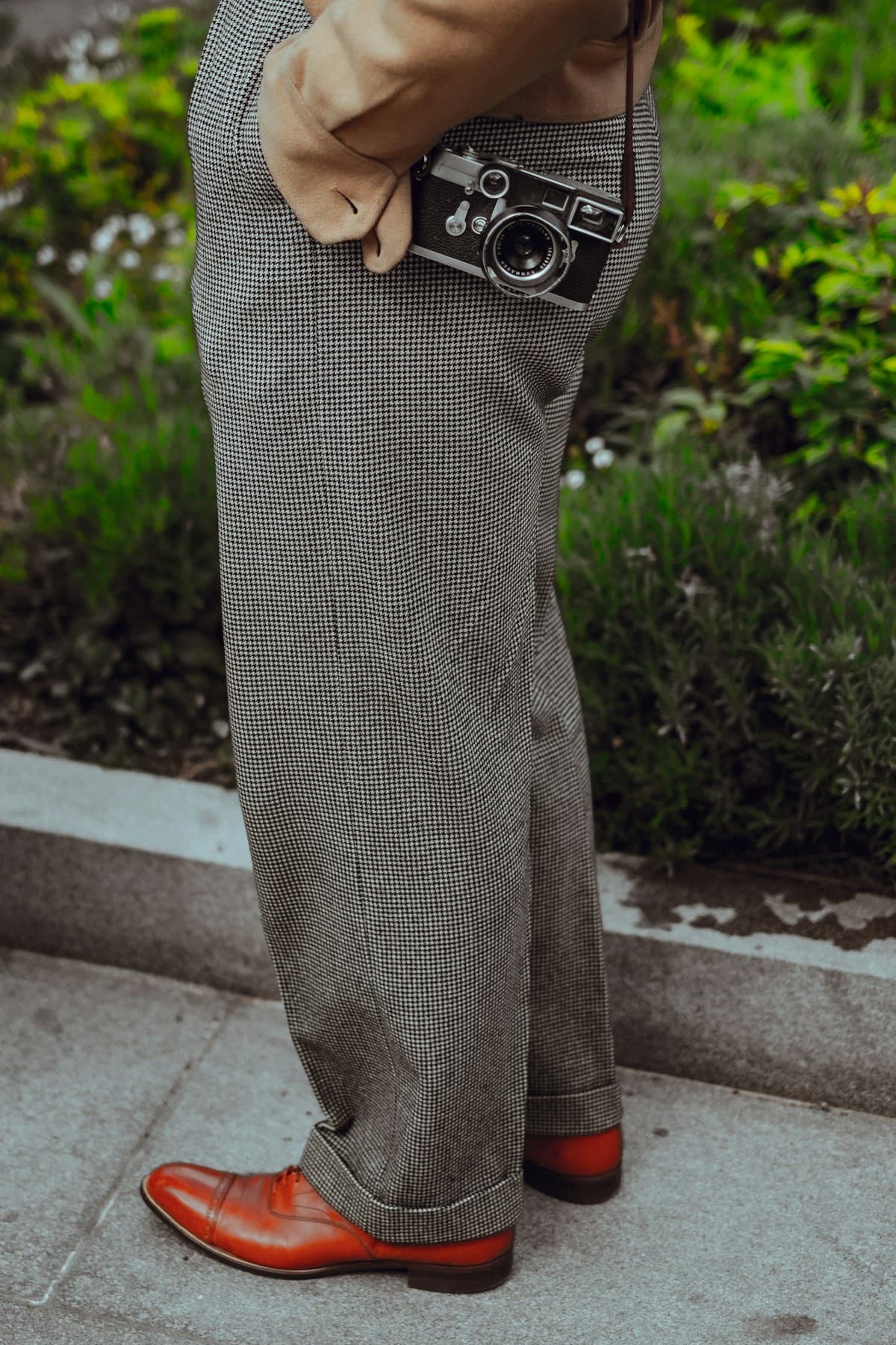Pantalon large à motif pied-de-poule